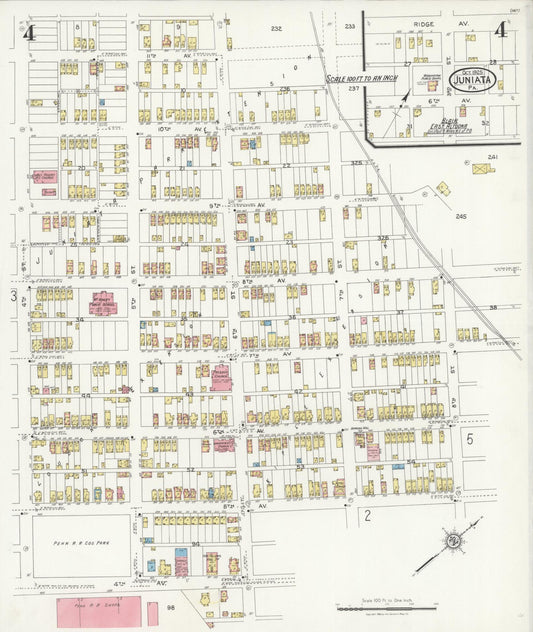 Sanborn Fire Insurance Map from Juniata, Blair County, Pennsylvania (1925), Sheet #0004 - Historic Sanborn Fire Insurance Map Print, vintage old map wall art, antique decor, genealogy gift, Pennsylvania Pennsylvania map