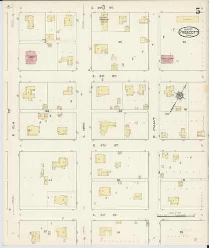 Sanborn Fire Insurance Map from Prescott, Nevada County, Arkansas (1913), Sheet #0005 - Complete Map Set gallery image, historic Sanborn map, vintage wall art, Prescott Nevada