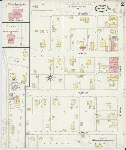Sanborn Fire Insurance Map from Clarksville, Johnson County, Arkansas (1896), Sheet #0002 - Complete Map Set gallery image, historic Sanborn map, vintage wall art, Arkansas Arkansas