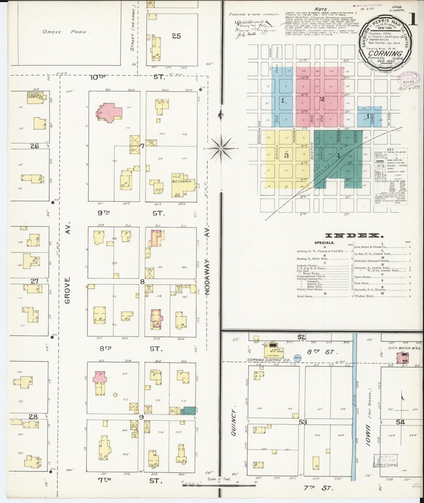 Sanborn Fire Insurance Map from Corning, Adams County, Iowa (1893), Sheet #0001 - Historic Sanborn Fire Insurance Map Print, vintage old map wall art