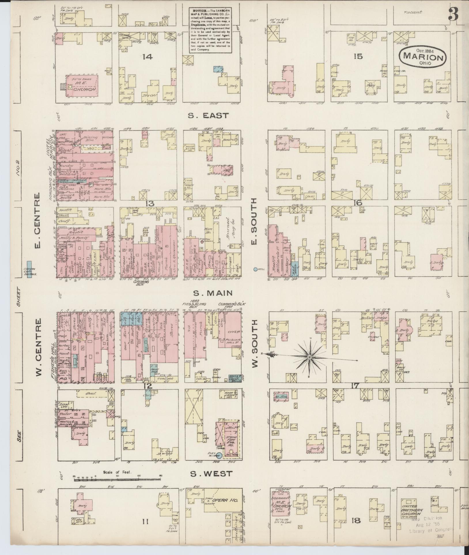 Sanborn Fire Insurance Map from Marion, Marion County, Ohio (1884), Sheet #0003 - Complete Map Set gallery image, historic Sanborn map, vintage wall art, Ohio Ohio