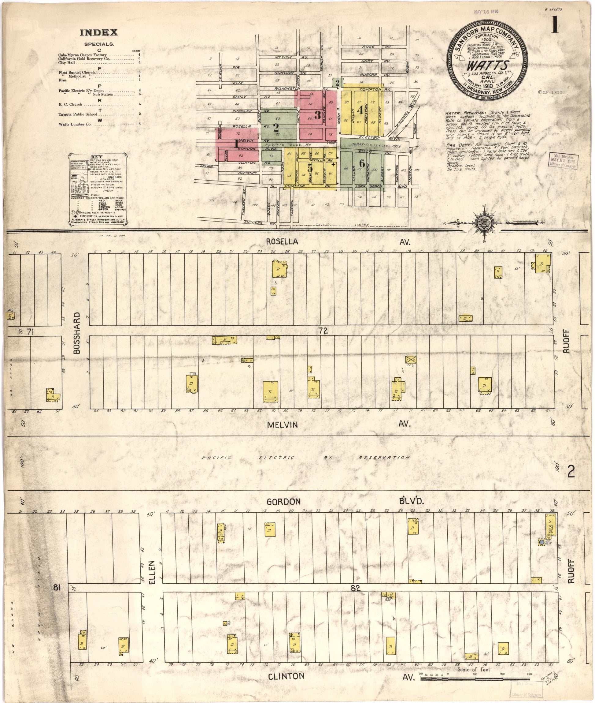 Sanborn Fire Insurance Map from Watts, Los Angeles County, California. (1910) – Historic Sanborn Fire Insurance Map Print