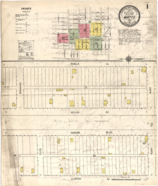 Sanborn Fire Insurance Map from Watts, Los Angeles County, California. (1910) – Historic Sanborn Fire Insurance Map Print