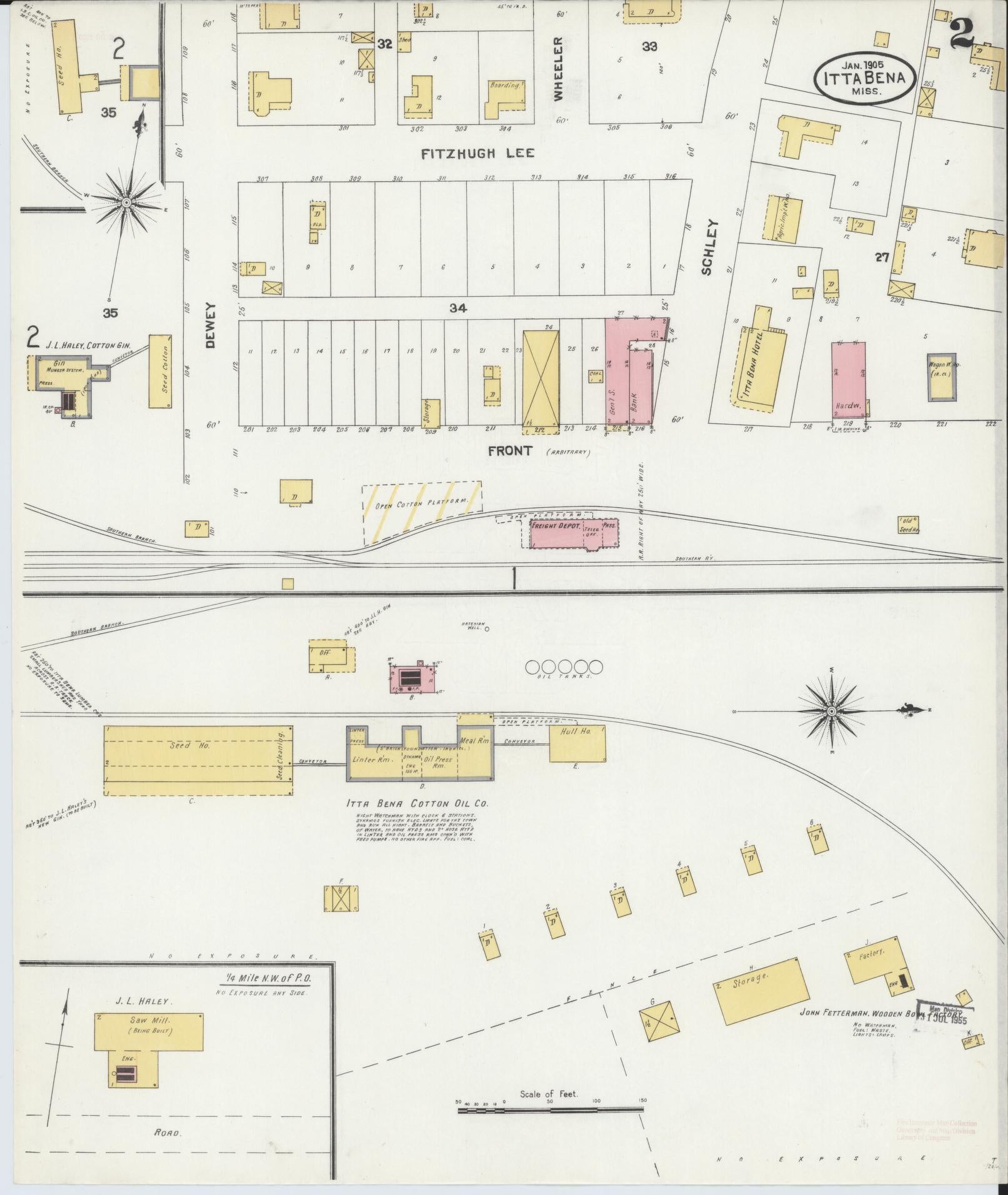 Sanborn Fire Insurance Map from Itta Bena, Leflore County, Mississippi (1905), Sheet #0002 - Historic Sanborn Fire Insurance Map Print, vintage old map wall art, antique decor, genealogy gift, Mississippi Mississippi map