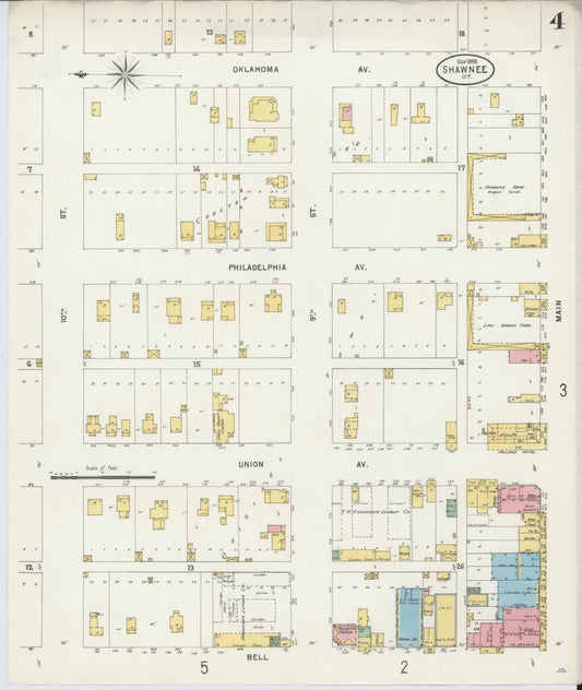 Sanborn Fire Insurance Map from Shawnee, Pottawatomie County, Oklahoma (1898), Sheet #0004 - Historic Sanborn Fire Insurance Map Print, vintage old map wall art, antique decor, genealogy gift, Oklahoma Oklahoma map