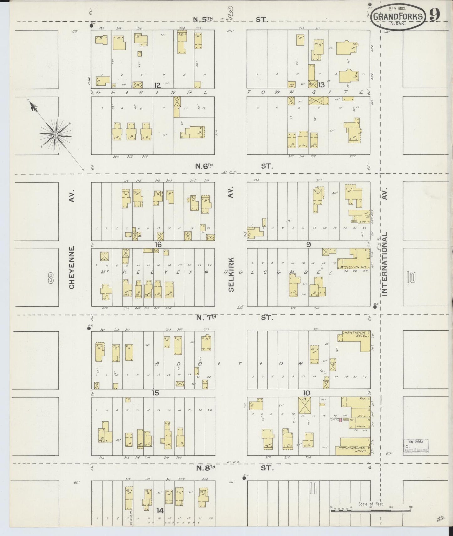 Sanborn Fire Insurance Map from Grand Forks, Grand Forks County, North Dakota (1892), Sheet #0009 - Complete Map Set gallery image, historic Sanborn map, vintage wall art, North Dakota North Dakota