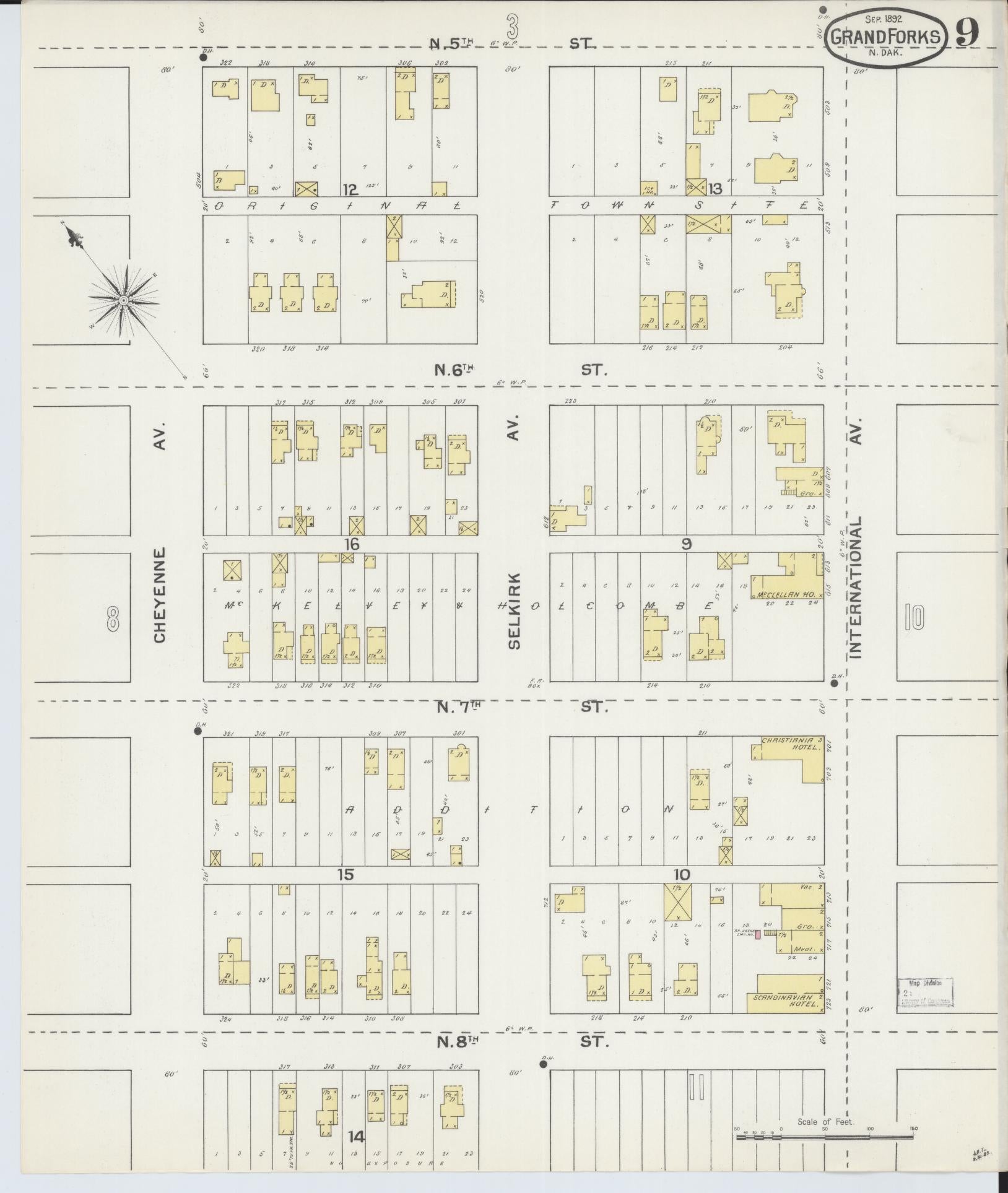 Sanborn Fire Insurance Map from Grand Forks, Grand Forks County, North Dakota (1892), Sheet #0009 - Complete Map Set gallery image, historic Sanborn map, vintage wall art, North Dakota North Dakota