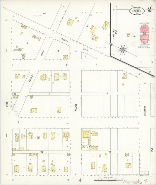 Sanborn Fire Insurance Map from Exeter, Tulare County, California (1909), Sheet #0002 - Historic Sanborn Fire Insurance Map Print, vintage old map wall art, antique decor, genealogy gift, California California map