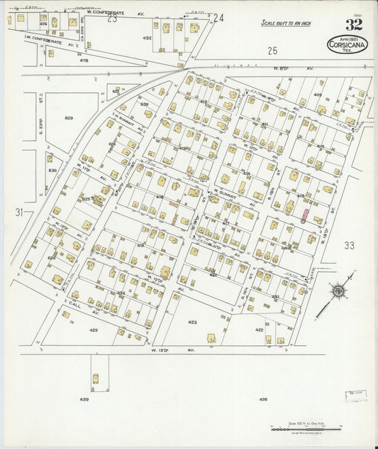 Sanborn Fire Insurance Map from Corsicana, Navarro County, Texas (1921), Sheet #0032 - Historic Sanborn Fire Insurance Map Print, vintage old map wall art, antique decor, genealogy gift, Texas Texas map