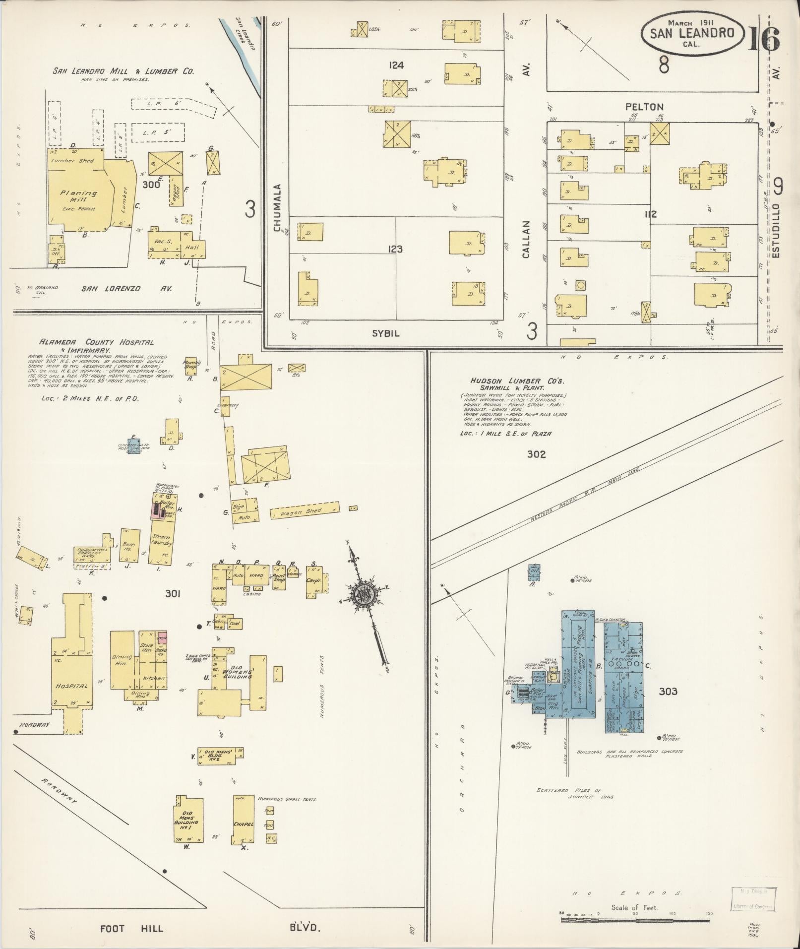 Sanborn Fire Insurance Map from San Leandro, Alameda County, California (1911), Sheet #0016 - Complete Map Set gallery image, historic Sanborn map, vintage wall art, California California