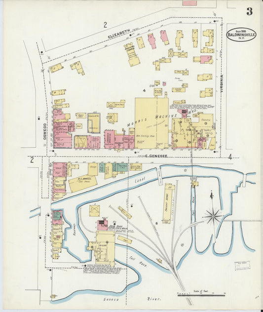 Sanborn Fire Insurance Map from Baldwinsville, Onondaga County, New York (1906), Sheet #0003 - Historic Sanborn Fire Insurance Map Print, vintage old map wall art, antique decor, genealogy gift, New York New York map