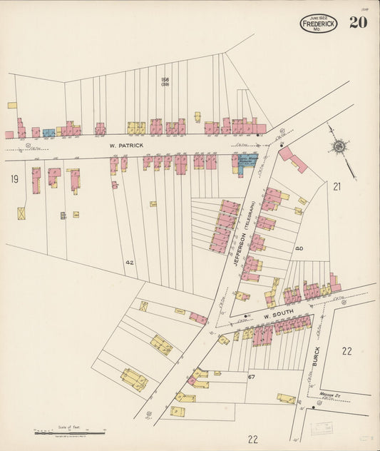 Sanborn Fire Insurance Map from Frederick, Frederick County, Maryland (1922), Sheet #0020 - Historic Sanborn Fire Insurance Map Print, vintage old map wall art
