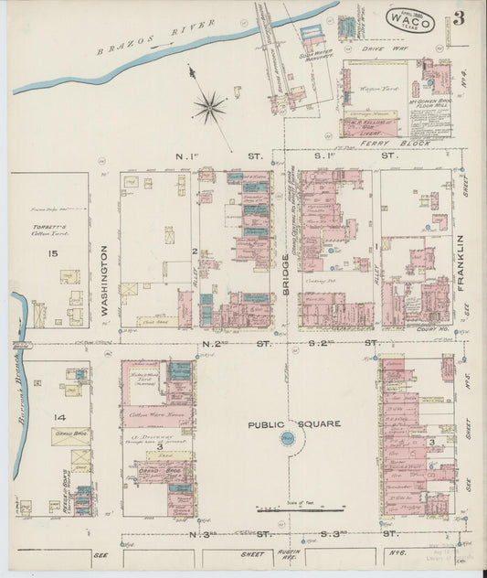 Sanborn Fire Insurance Map from Waco, McLennan County, Texas (1885), Sheet #0003 - Historic Sanborn Fire Insurance Map Print, vintage old map wall art, antique decor, genealogy gift, Texas Texas map