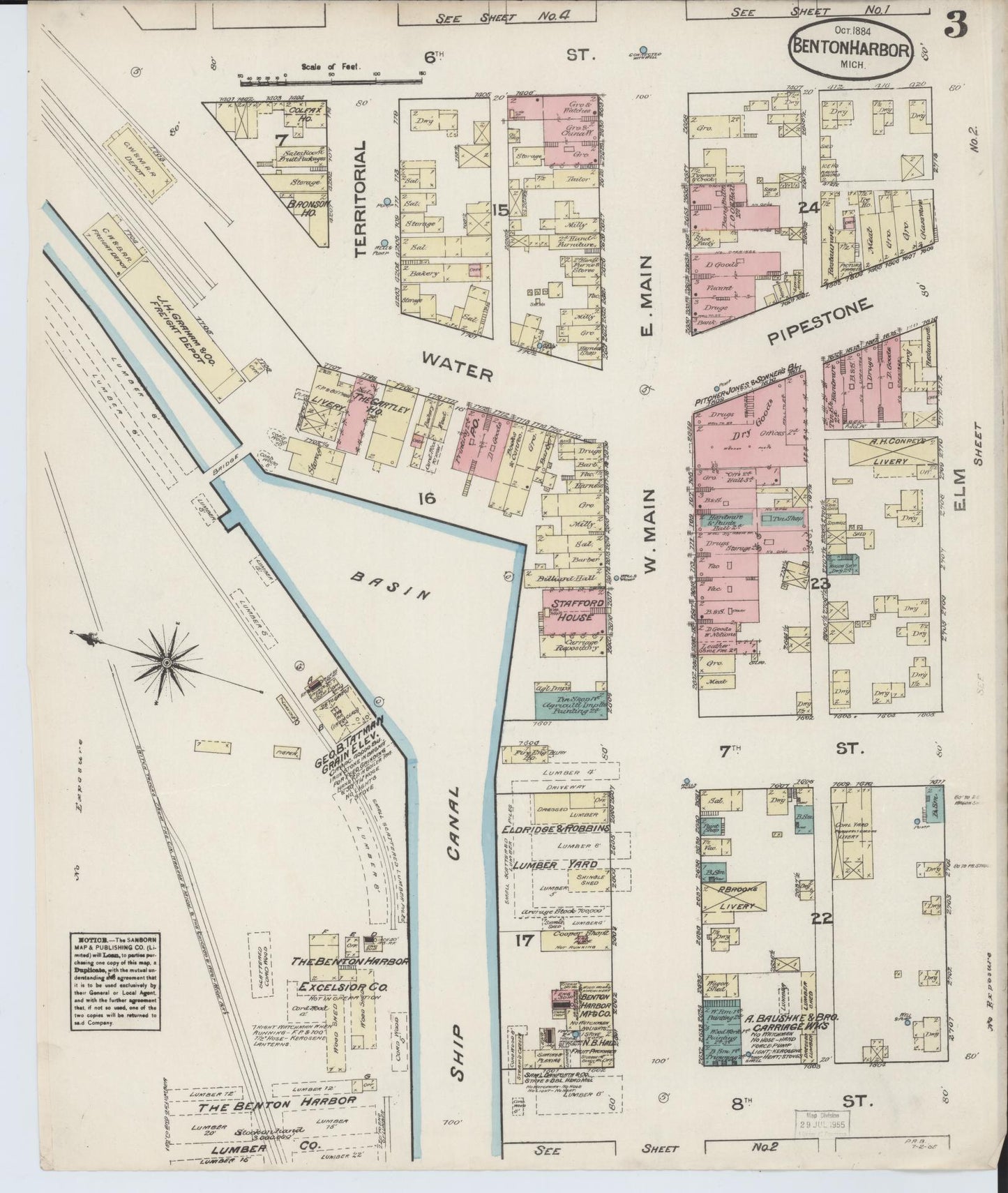 Sanborn Fire Insurance Map from Benton Harbor, Berrien County, Michigan (1884), Sheet #0003 - Historic Sanborn Fire Insurance Map Print, vintage old map wall art, antique decor, genealogy gift, Michigan Michigan map
