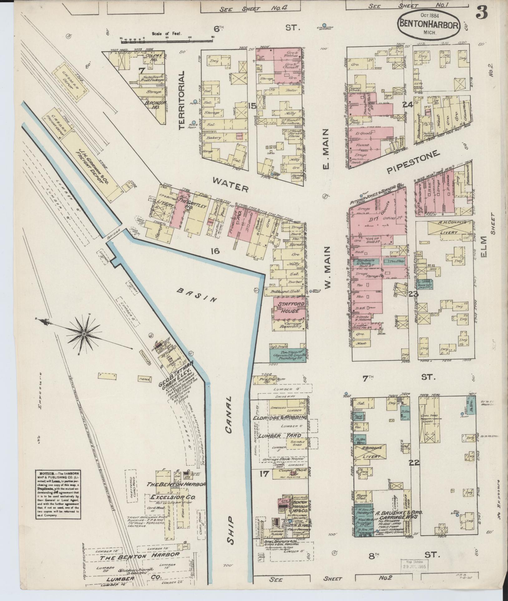 Sanborn Fire Insurance Map from Benton Harbor, Berrien County, Michigan (1884), Sheet #0003 - Historic Sanborn Fire Insurance Map Print, vintage old map wall art, antique decor, genealogy gift, Michigan Michigan map