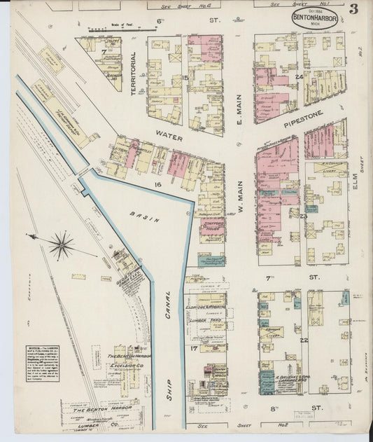 Sanborn Fire Insurance Map from Benton Harbor, Berrien County, Michigan (1884), Sheet #0003 - Historic Sanborn Fire Insurance Map Print, vintage old map wall art, antique decor, genealogy gift, Michigan Michigan map