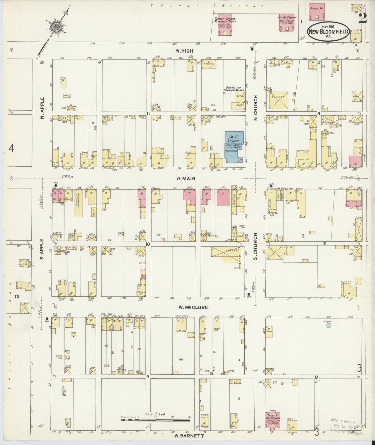 Sanborn Fire Insurance Map from New Bloomfield, Perry County, Pennsylvania (1911), Sheet #0002 - Historic Sanborn Fire Insurance Map Print, vintage old map wall art, antique decor, genealogy gift, Pennsylvania Pennsylvania map
