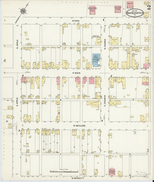 Sanborn Fire Insurance Map from New Bloomfield, Perry County, Pennsylvania (1911), Sheet #0002 - Historic Sanborn Fire Insurance Map Print, vintage old map wall art, antique decor, genealogy gift, Pennsylvania Pennsylvania map