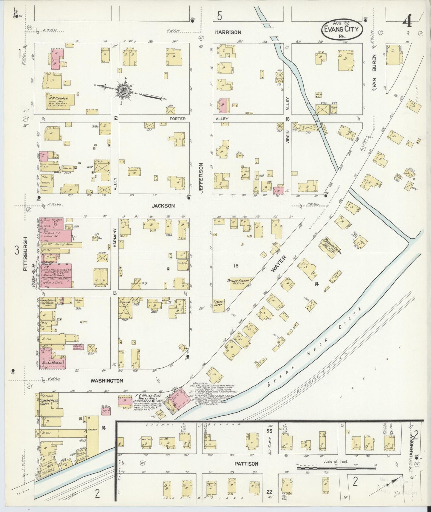 Sanborn Fire Insurance Map from Evans City, Butler County, Pennsylvania (1912), Sheet #0004 - Historic Sanborn Fire Insurance Map Print, vintage old map wall art, antique decor, genealogy gift, Pennsylvania Pennsylvania map