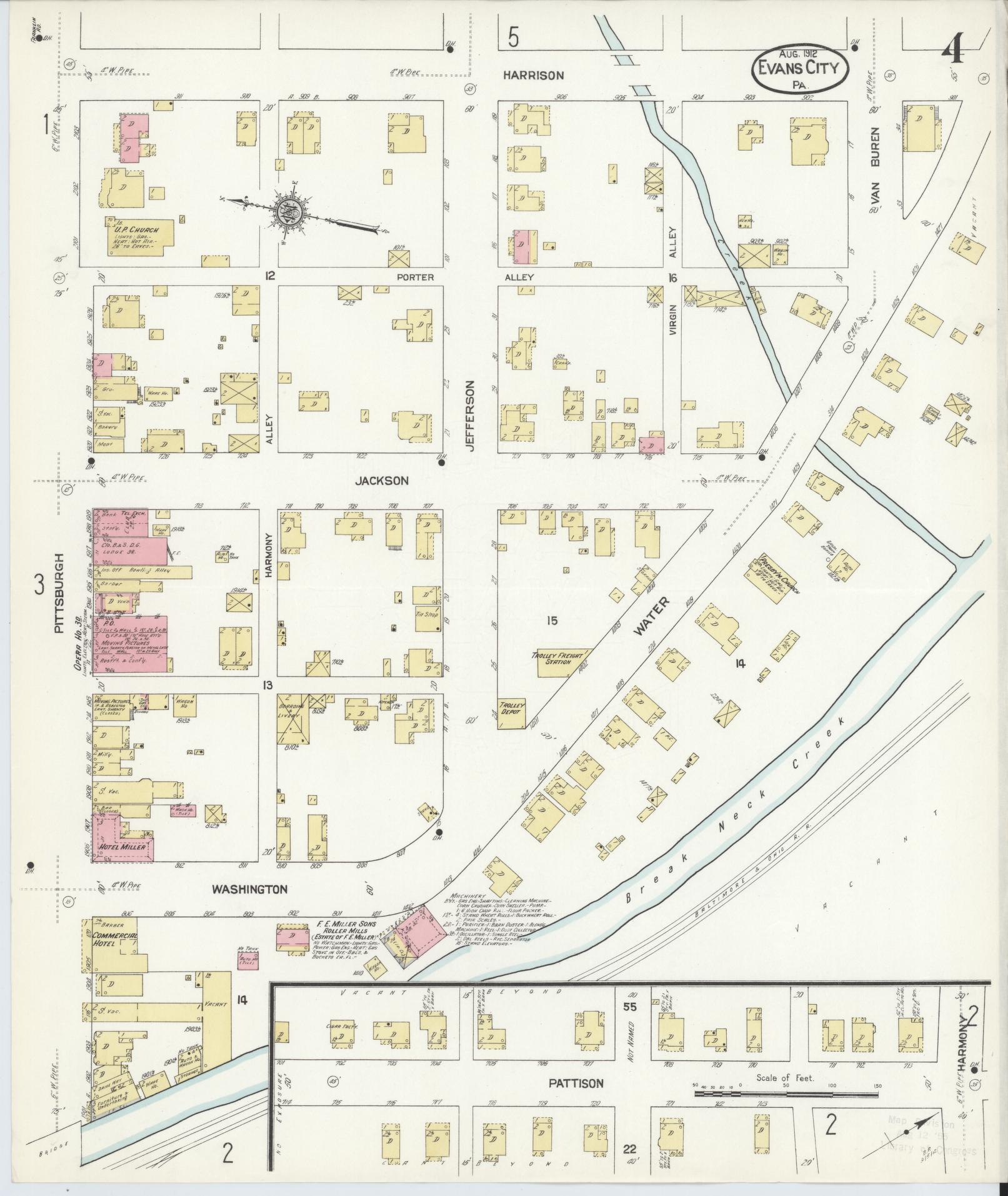 Sanborn Fire Insurance Map from Evans City, Butler County, Pennsylvania (1912), Sheet #0004 - Historic Sanborn Fire Insurance Map Print, vintage old map wall art, antique decor, genealogy gift, Pennsylvania Pennsylvania map