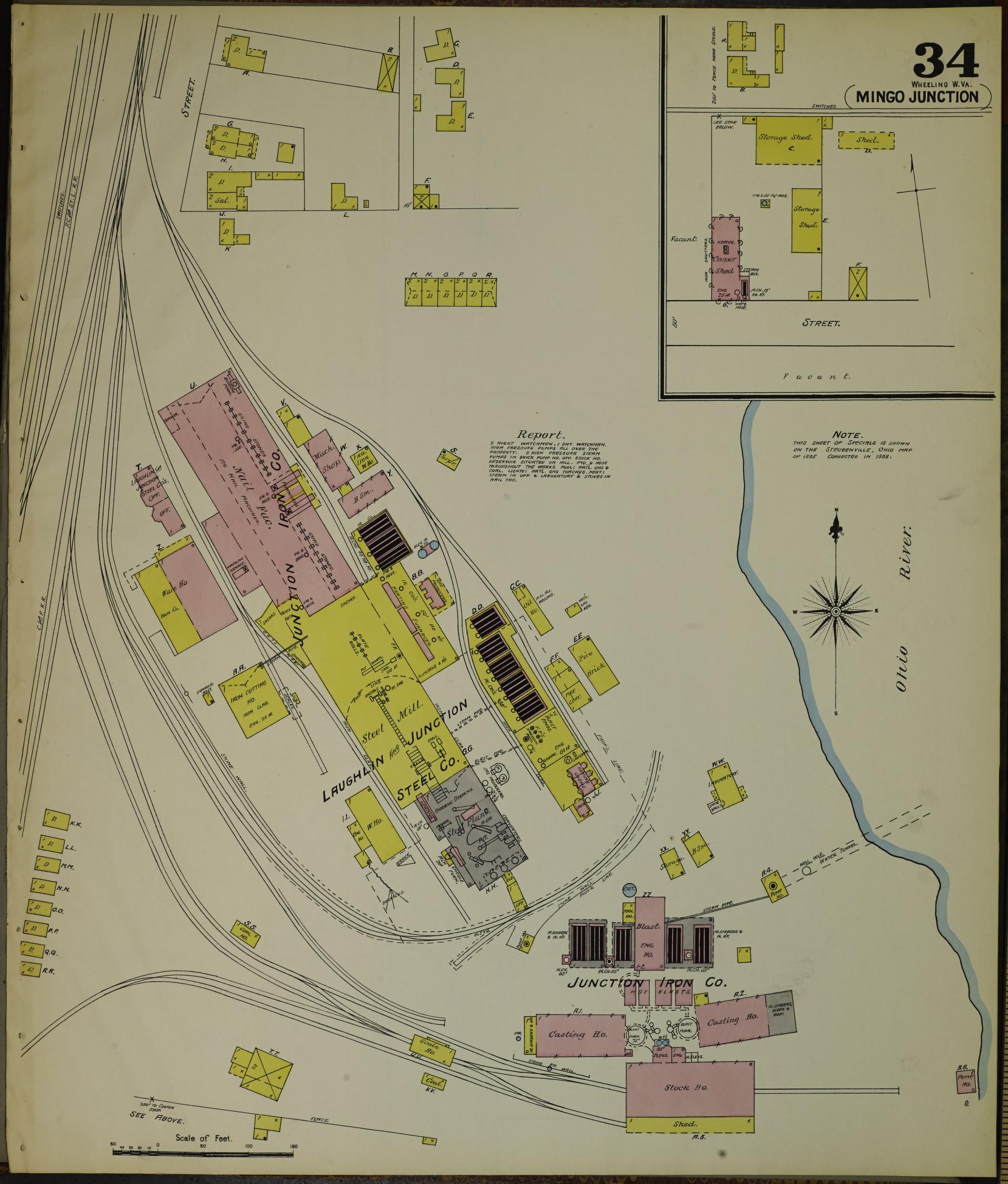 Sanborn Fire Insurance Map from Wheeling, Ohio County, West Virginia (1890), Sheet #0034 - Historic Sanborn Fire Insurance Map Print, vintage old map wall art, antique decor, genealogy gift, West Virginia West Virginia map
