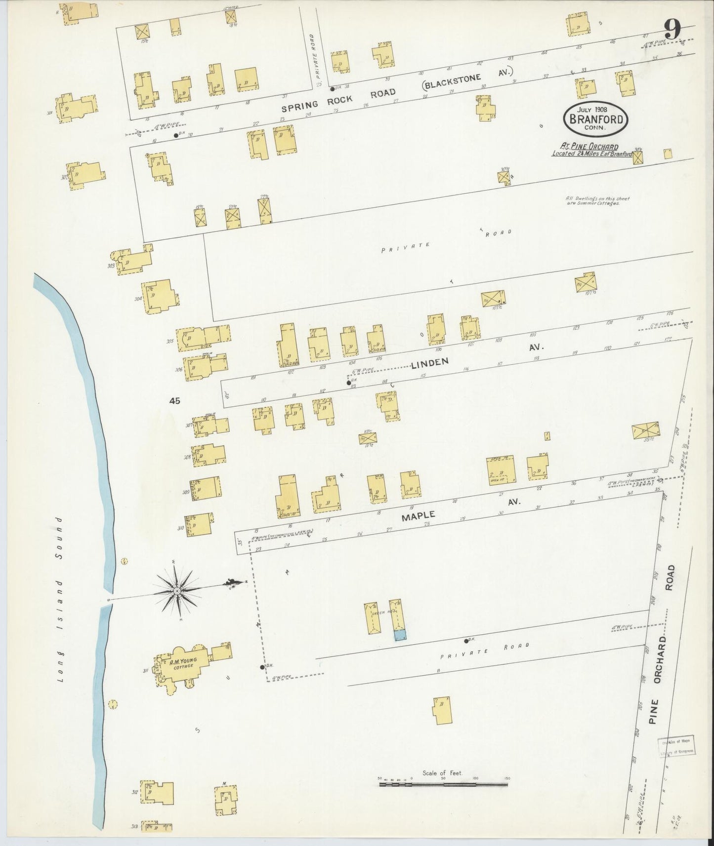 Sanborn Fire Insurance Map from Branford, New Haven County, Connecticut (1908), Sheet #0009 - Complete Map Set gallery image, historic Sanborn map, vintage wall art, Connecticut Connecticut