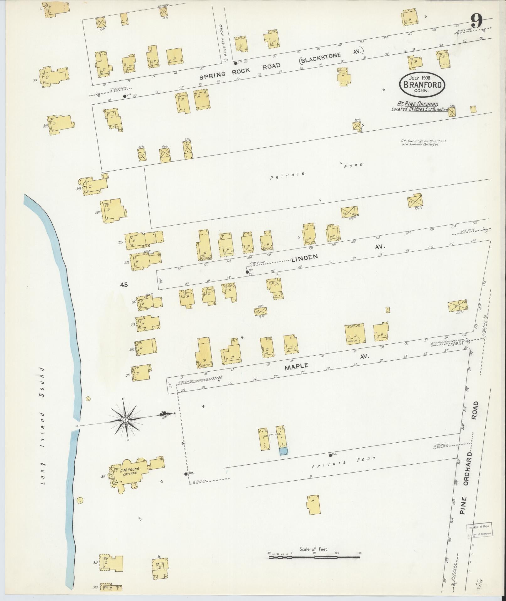 Sanborn Fire Insurance Map from Branford, New Haven County, Connecticut (1908), Sheet #0009 - Complete Map Set gallery image, historic Sanborn map, vintage wall art, Connecticut Connecticut