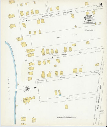 Sanborn Fire Insurance Map from Branford, New Haven County, Connecticut (1908), Sheet #0009 - Complete Map Set gallery image, historic Sanborn map, vintage wall art, Connecticut Connecticut