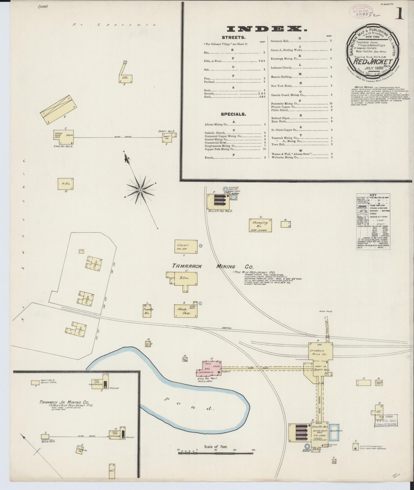 Sanborn Fire Insurance Map from Red Jacket, Houghton County, Michigan (1888), Sheet #0001 - Complete Map Set gallery image, historic Sanborn map, vintage wall art, Michigan Michigan