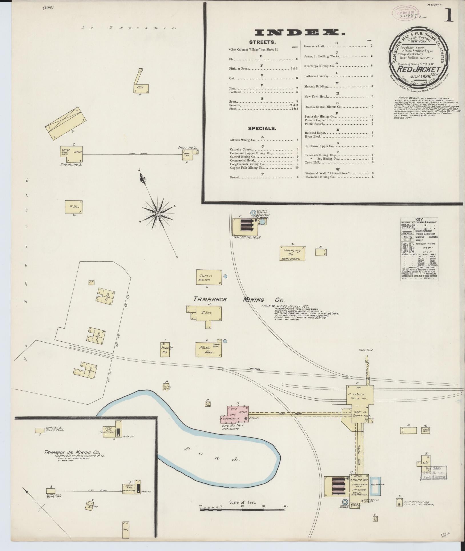 Sanborn Fire Insurance Map from Red Jacket, Houghton County, Michigan (1888), Sheet #0001 - Complete Map Set gallery image, historic Sanborn map, vintage wall art, Michigan Michigan