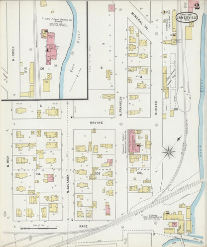 Sanborn Fire Insurance Map from Janesville, Rock County, Wisconsin (1895), Sheet #0002 - Historic Sanborn Fire Insurance Map Print, vintage old map wall art, antique decor, genealogy gift, Wisconsin Wisconsin map