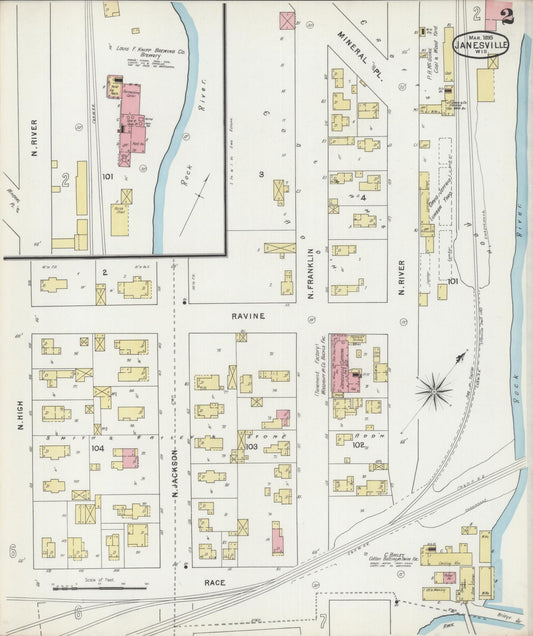 Sanborn Fire Insurance Map from Janesville, Rock County, Wisconsin (1895), Sheet #0002 - Historic Sanborn Fire Insurance Map Print, vintage old map wall art, antique decor, genealogy gift, Wisconsin Wisconsin map