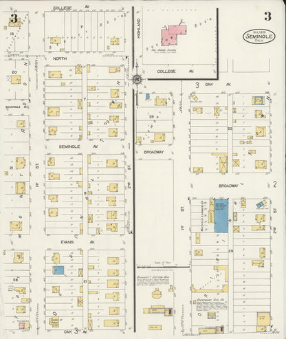 Sanborn Fire Insurance Map from Seminole, Seminole County, Oklahoma (1925), Sheet #0003 - Complete Map Set gallery image, historic Sanborn map, vintage wall art, Oklahoma Oklahoma