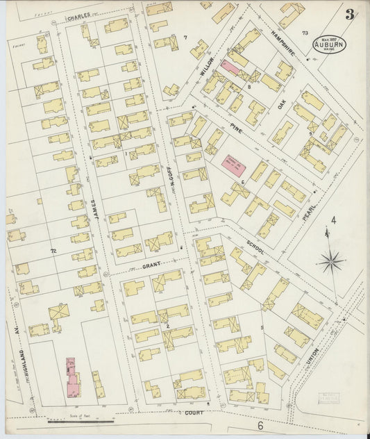 Sanborn Fire Insurance Map from Auburn, Androscoggin County, Maine (1897), Sheet #0003 - Historic Sanborn Fire Insurance Map Print, vintage old map wall art, antique decor, genealogy gift, Maine Maine map