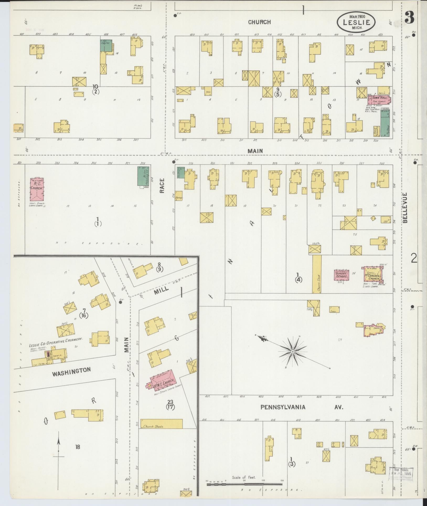Sanborn Fire Insurance Map from Leslie, Ingham County, Michigan (1900), Sheet #0003 - Complete Map Set gallery image, historic Sanborn map, vintage wall art, Michigan Michigan