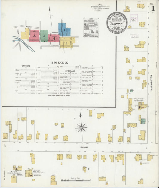 Sanborn Fire Insurance Map from Dundee, Yates County, New York (1904), Sheet #0001 - Historic Sanborn Fire Insurance Map Print, vintage old map wall art, antique decor, genealogy gift, New York New York map