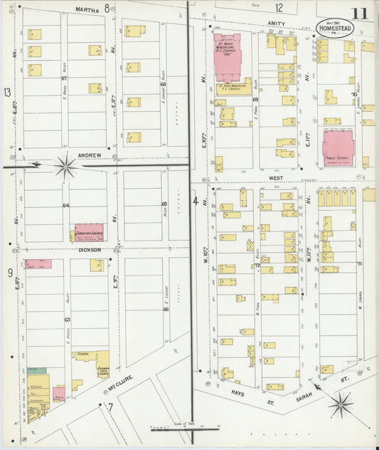 Sanborn Fire Insurance Map from Homestead, Allegheny County, Pennsylvania (1901), Sheet #0011 - Historic Sanborn Fire Insurance Map Print, vintage old map wall art, antique decor, genealogy gift, Pennsylvania Pennsylvania map