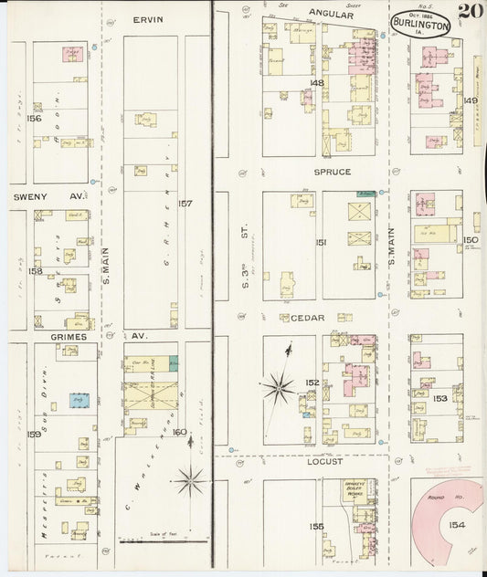 Sanborn Fire Insurance Map from Burlington, Des Moines County, Iowa (1888), Sheet #0020 - Historic Sanborn Fire Insurance Map Print, vintage old map wall art