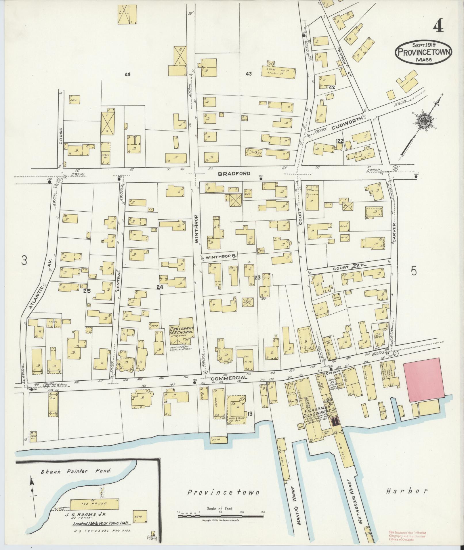 Sanborn Fire Insurance Map from Provincetown, Barnstable County, Massachusetts (1919), Sheet #0004 - Historic Sanborn Fire Insurance Map Print, vintage old map wall art, antique decor, genealogy gift, Massachusetts Massachusetts map