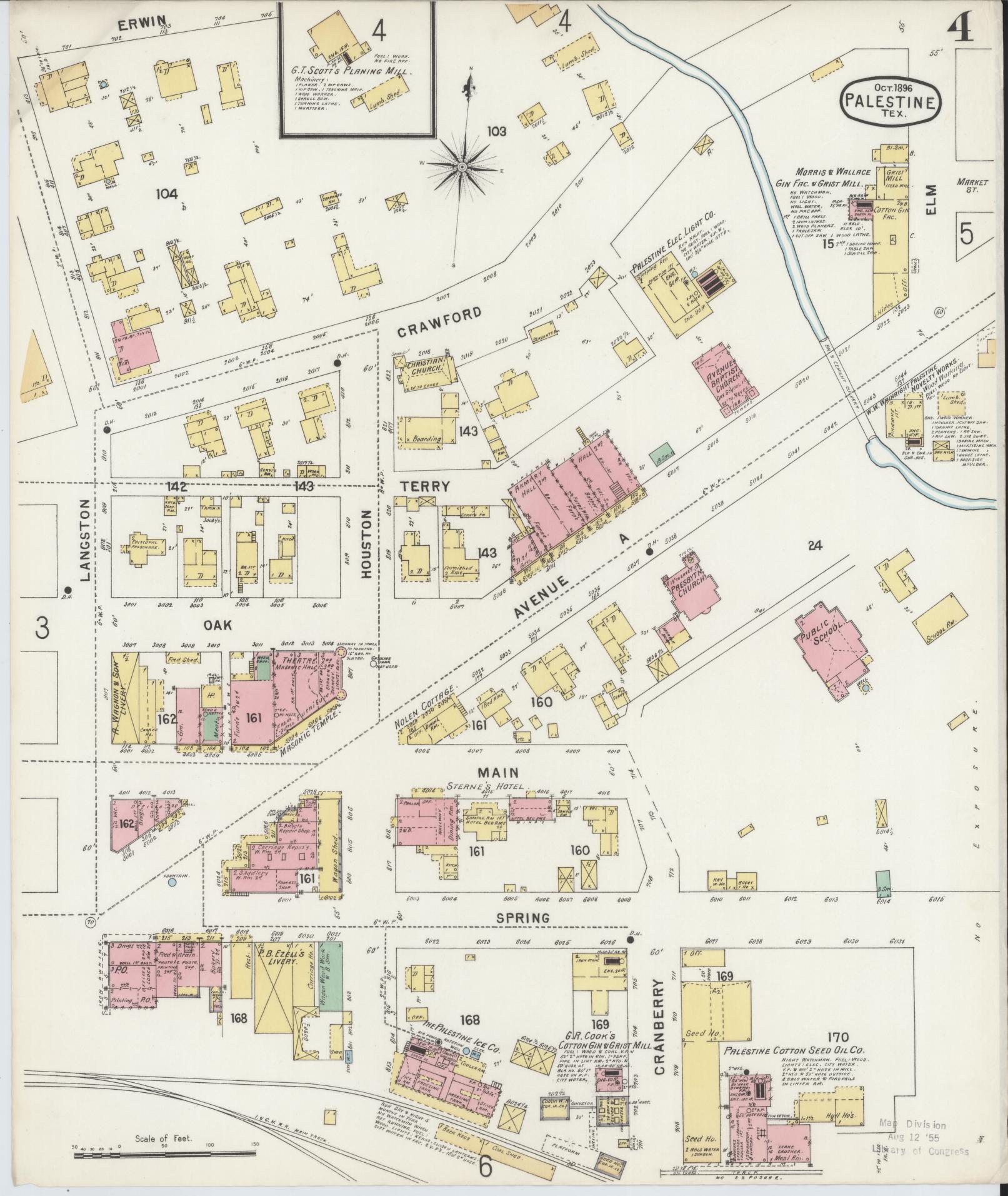 Sanborn Fire Insurance Map from Palestine, Anderson County, Texas (1896), Sheet #0004 - Historic Sanborn Fire Insurance Map Print, vintage old map wall art, antique decor, genealogy gift, Texas Texas map
