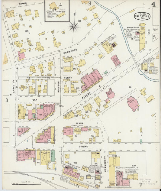 Sanborn Fire Insurance Map from Palestine, Anderson County, Texas (1896), Sheet #0004 - Historic Sanborn Fire Insurance Map Print, vintage old map wall art, antique decor, genealogy gift, Texas Texas map