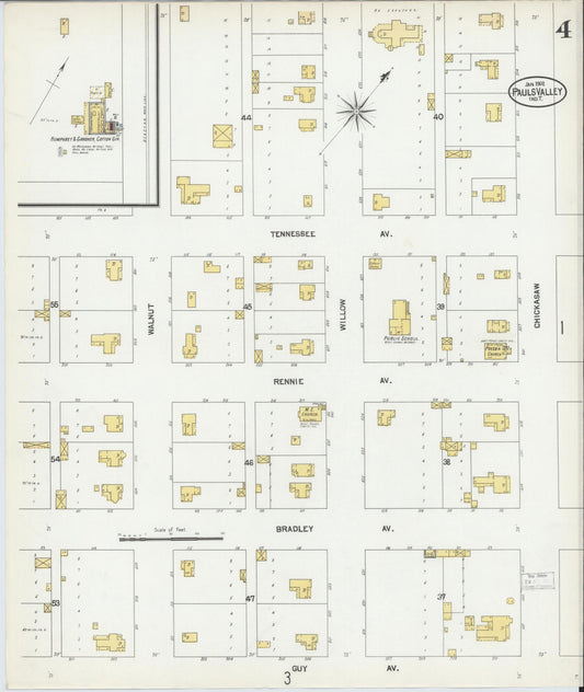 Sanborn Fire Insurance Map from Pauls Valley, Garvin County, Oklahoma (1902), Sheet #0004 - Historic Sanborn Fire Insurance Map Print, vintage old map wall art, antique decor, genealogy gift, Oklahoma Oklahoma map