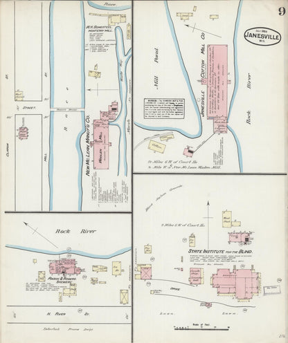 Sanborn Fire Insurance Map from Janesville, Rock County, Wisconsin (1884), Sheet #0009 - Historic Sanborn Fire Insurance Map Print, vintage old map wall art, antique decor, genealogy gift, Wisconsin Wisconsin map