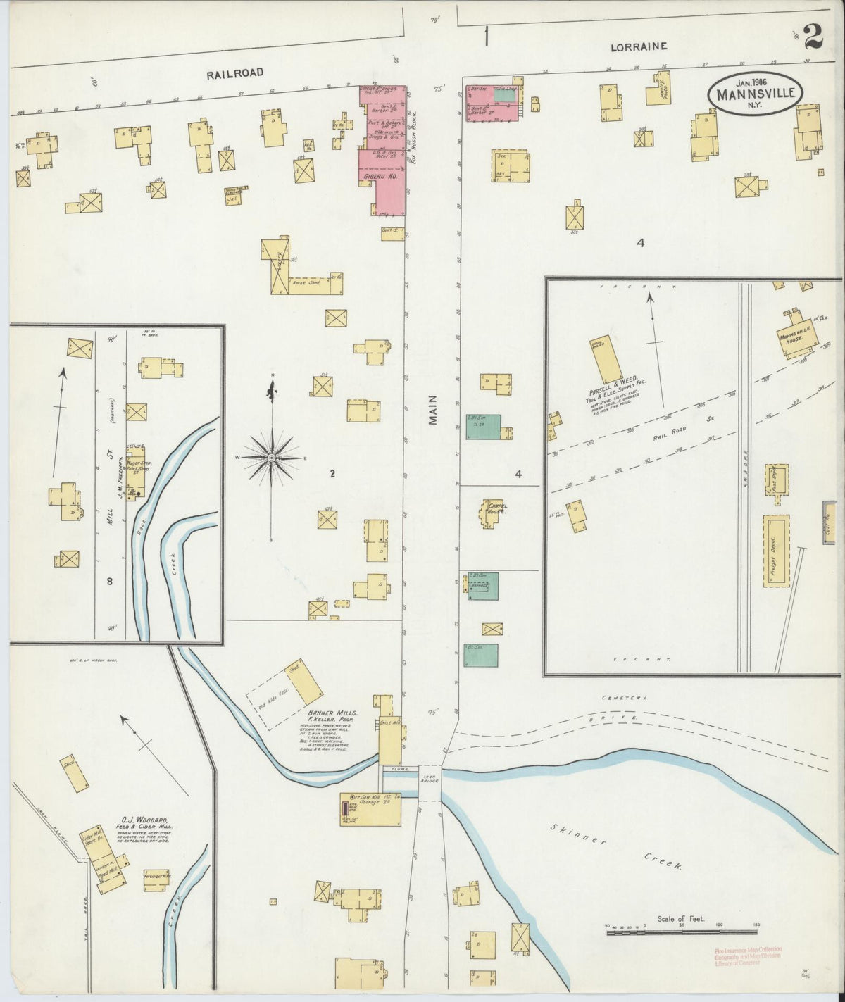 Sanborn Fire Insurance Map from Mannsville, Jefferson County, New York (1906), Sheet #0002 - Historic Sanborn Fire Insurance Map Print, vintage old map wall art, antique decor, genealogy gift, New York New York map