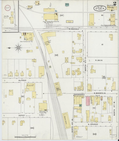 Sanborn Fire Insurance Map from Ocala, Marion County, Florida (1895), Sheet #0002 - Historic Sanborn Fire Insurance Map Print, vintage old map wall art, antique decor, genealogy gift, Florida Florida map