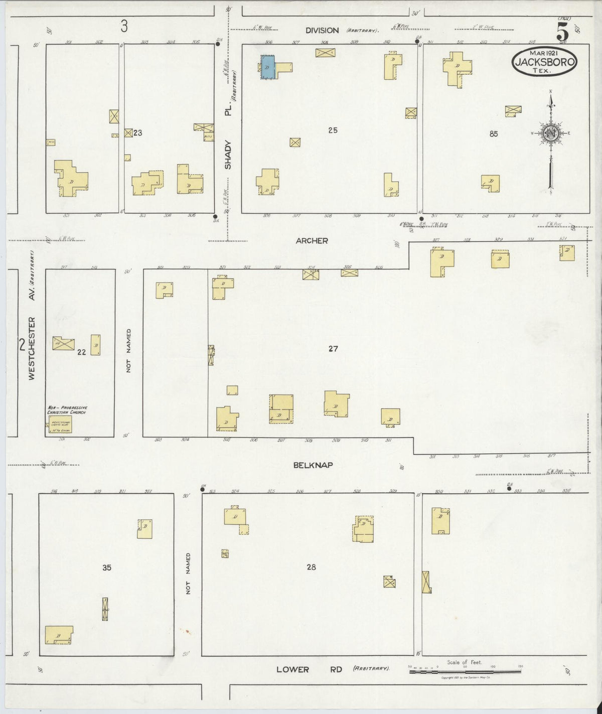 Sanborn Fire Insurance Map from Jacksboro, Jack County, Texas (1921), Sheet #0005 - Complete Map Set gallery image, historic Sanborn map, vintage wall art, Texas Texas