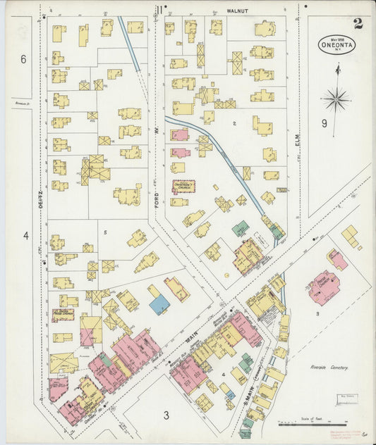 Sanborn Fire Insurance Map from Oneonta, Otsego County, New York (1898), Sheet #0002 - Historic Sanborn Fire Insurance Map Print, vintage old map wall art, antique decor, genealogy gift, New York New York map