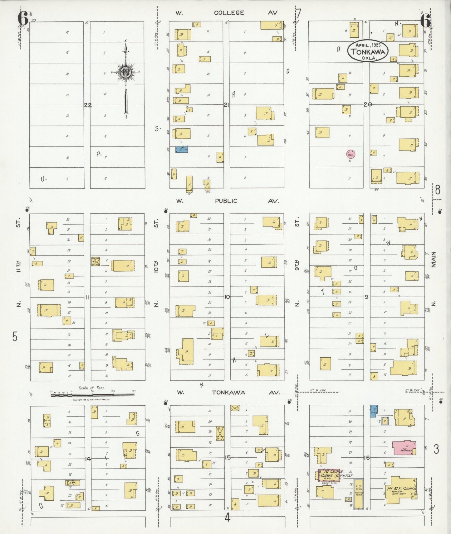 Sanborn Fire Insurance Map from Tonkawa, Kay County, Oklahoma (1925), Sheet #0006 - Complete Map Set gallery image, historic Sanborn map, vintage wall art, Oklahoma Oklahoma