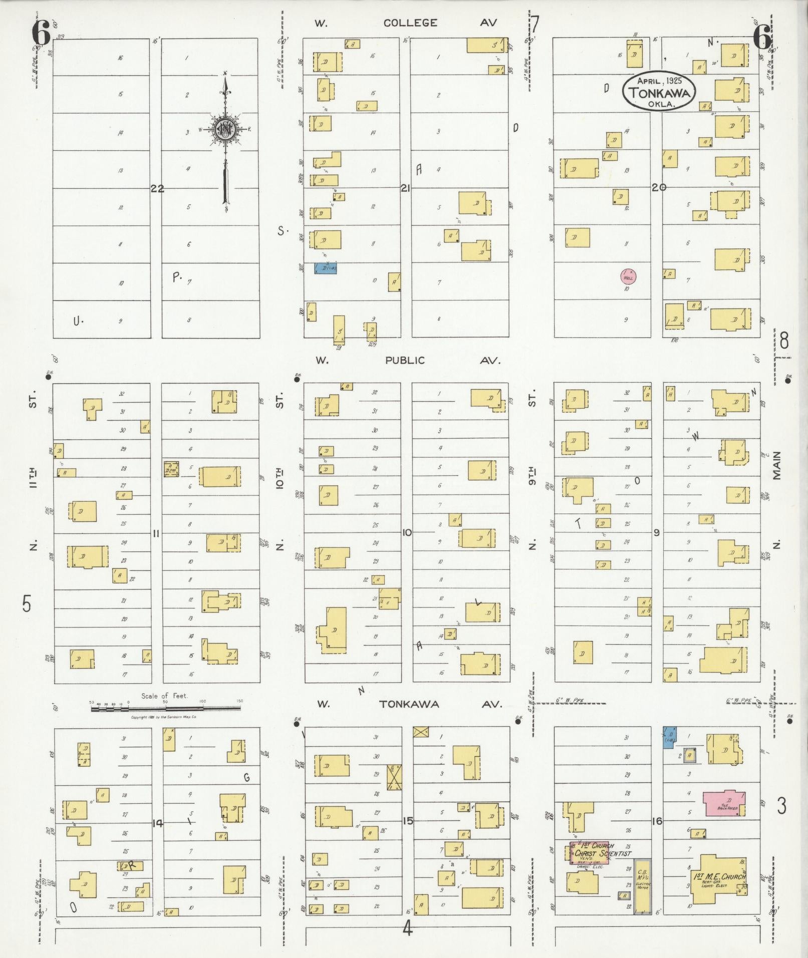 Sanborn Fire Insurance Map from Tonkawa, Kay County, Oklahoma (1925), Sheet #0006 - Complete Map Set gallery image, historic Sanborn map, vintage wall art, Oklahoma Oklahoma