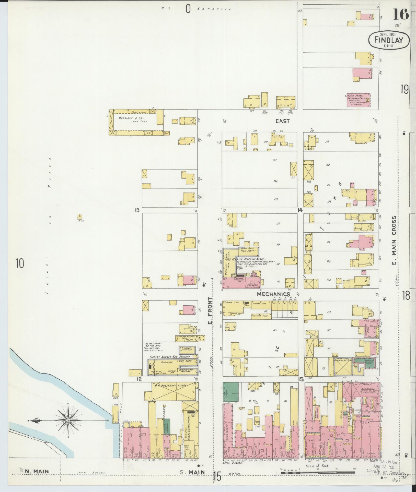 Sanborn Fire Insurance Map from Findlay, Hancock County, Ohio (1901), Sheet #0016 - Historic Sanborn Fire Insurance Map Print, vintage old map wall art, antique decor, genealogy gift, Ohio Ohio map